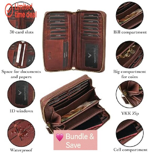 Genuine Leather RFID Wallet Women Multiple Compartments Handcrafted - Picture 6 of 7